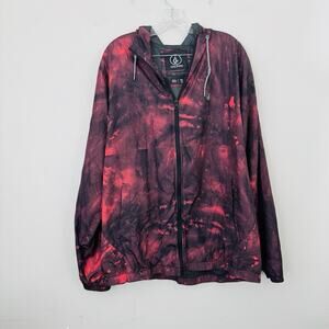 Volcom Red Tie Dye Water Resistant Wind Breaker Jacket Men’s Size XL